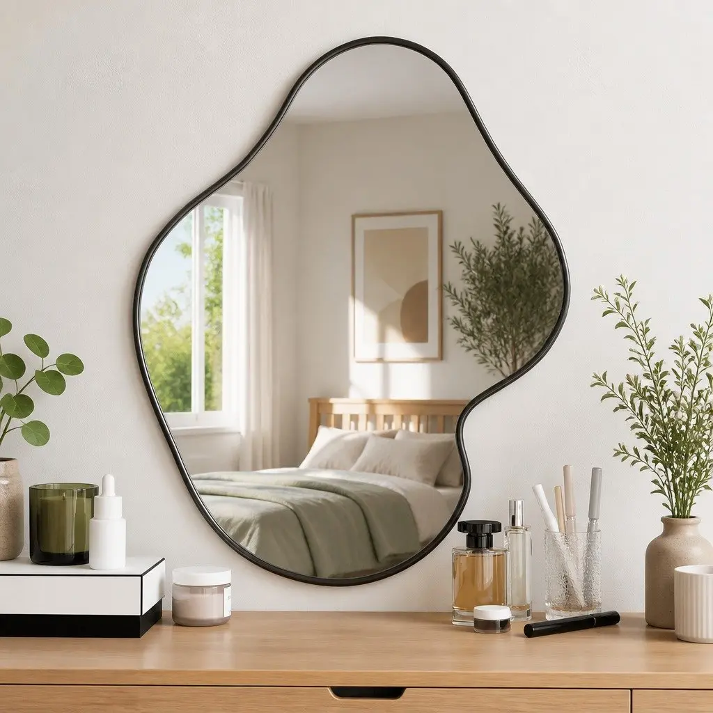 60x50 cm Black Wall Mirror with Glass and PVC Frame