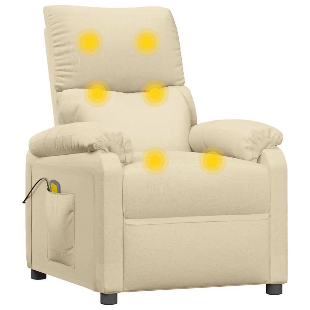 Electric Massage Chair Living Room Cream Fabric 3 Positions 6 Massage Points