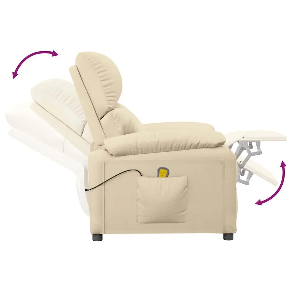Electric Massage Chair Living Room Cream Fabric 3 Positions 6 Massage Points