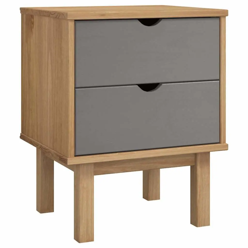 Bedside Cabinet Solid Pine Wood Scandinavian Nightstand Two Drawers Storage
