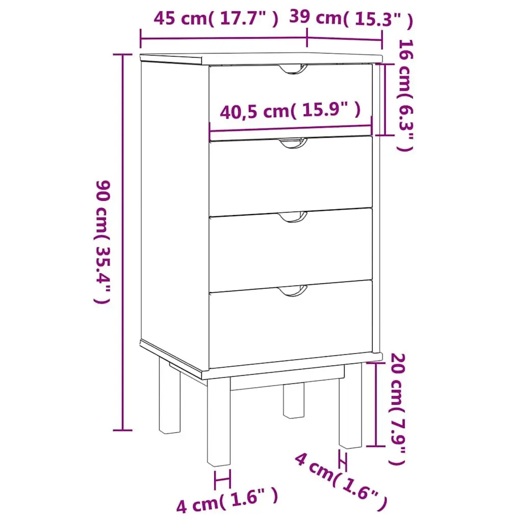 Solid Pine Drawer Cabinet 45x39x90cm