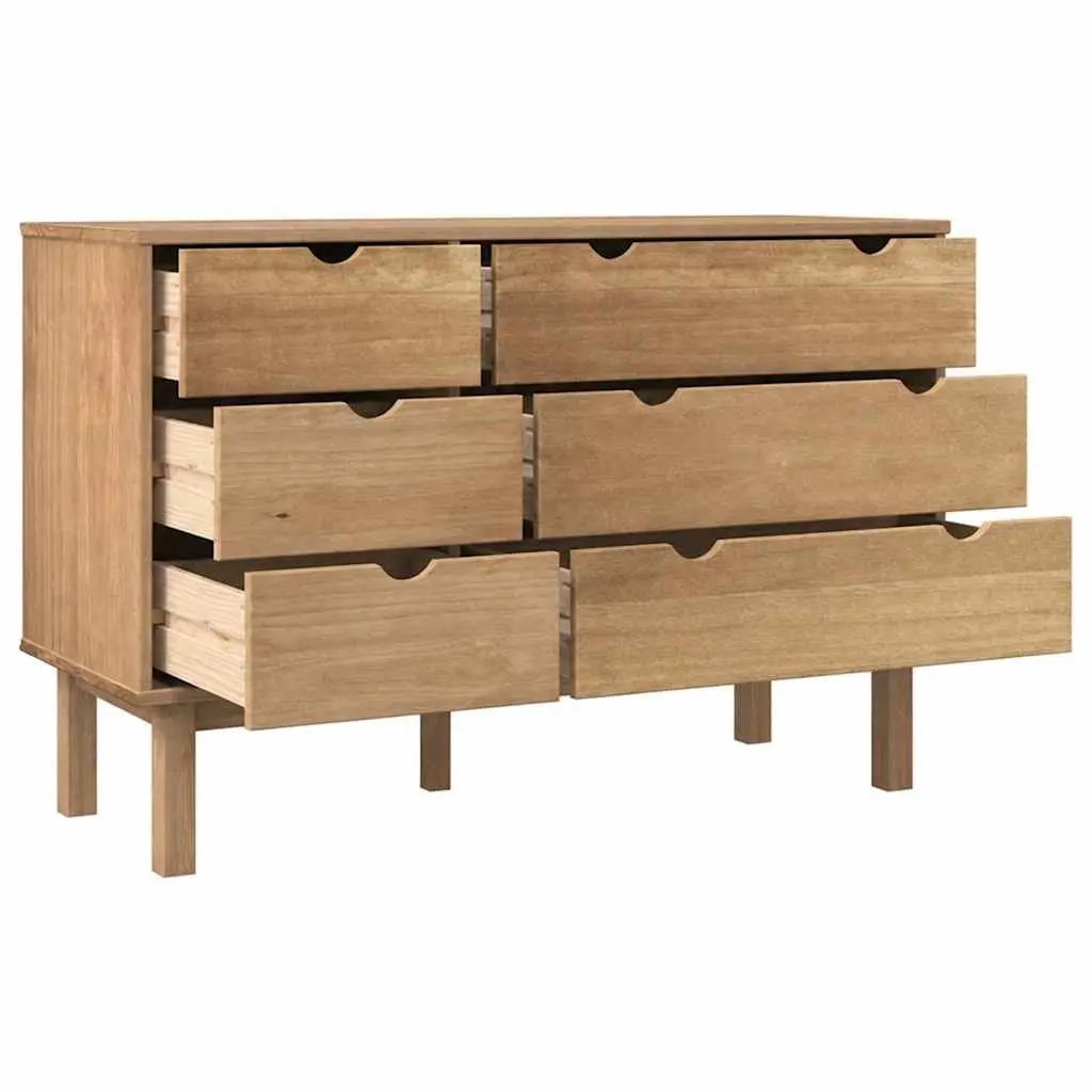 Drawer Cabinet 6 Drawers Solid Pine Wood Storage Chest Brown Scandinavian Style