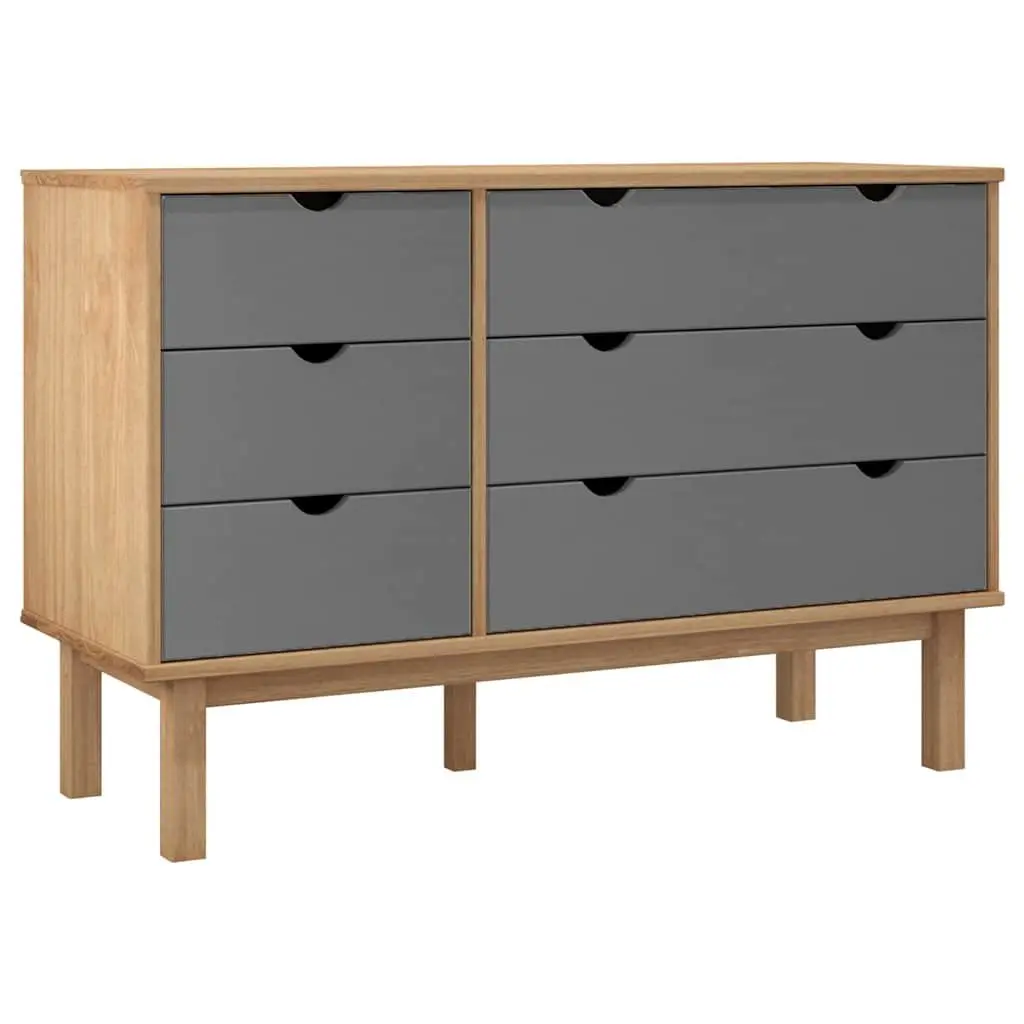 Drawer Cabinet Chest of Drawers Grey Solid Pine Wood Storage Organizer 6 Drawer