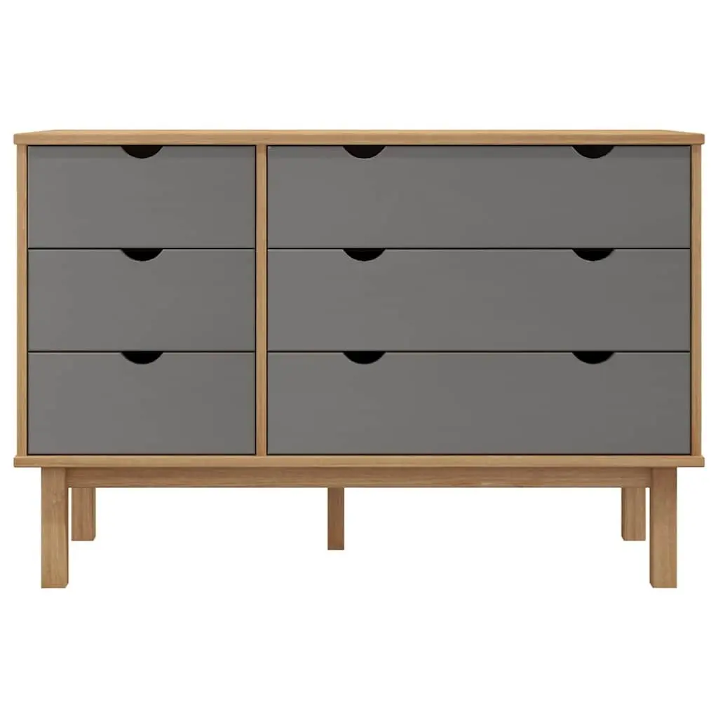 Drawer Cabinet Chest of Drawers Grey Solid Pine Wood Storage Organizer 6 Drawer