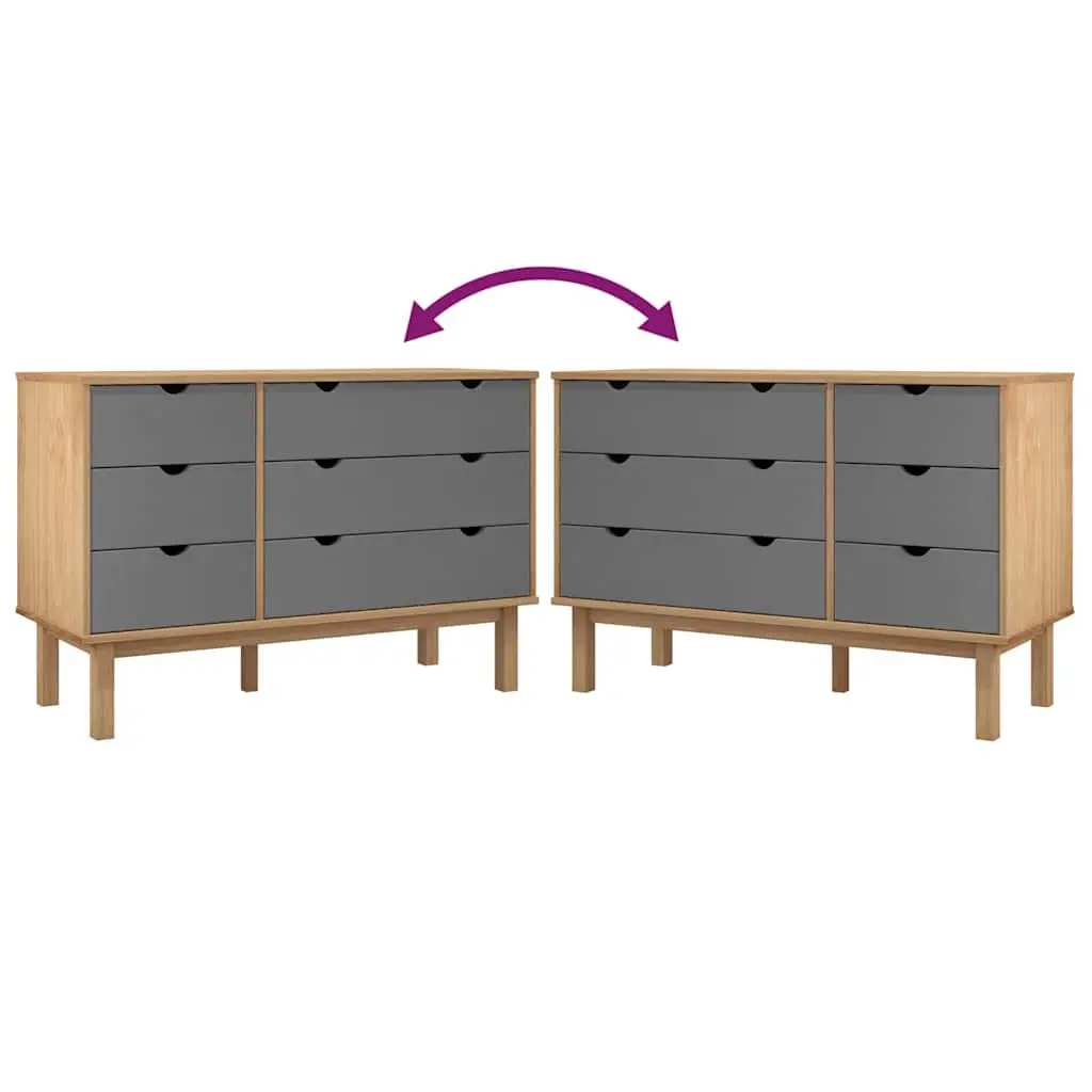 Drawer Cabinet Chest of Drawers Grey Solid Pine Wood Storage Organizer 6 Drawer
