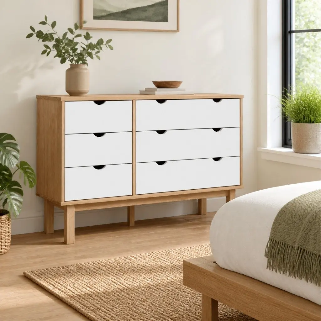 Drawer Cabinet Chest of Drawers 6 Storage Drawers Scandinavian Style Home 111x43x73.5cm