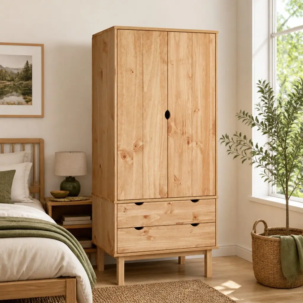 Wooden Wardrobe Storage Cabinet 76.5x53x172cm Solid Pine Scandinavian Design