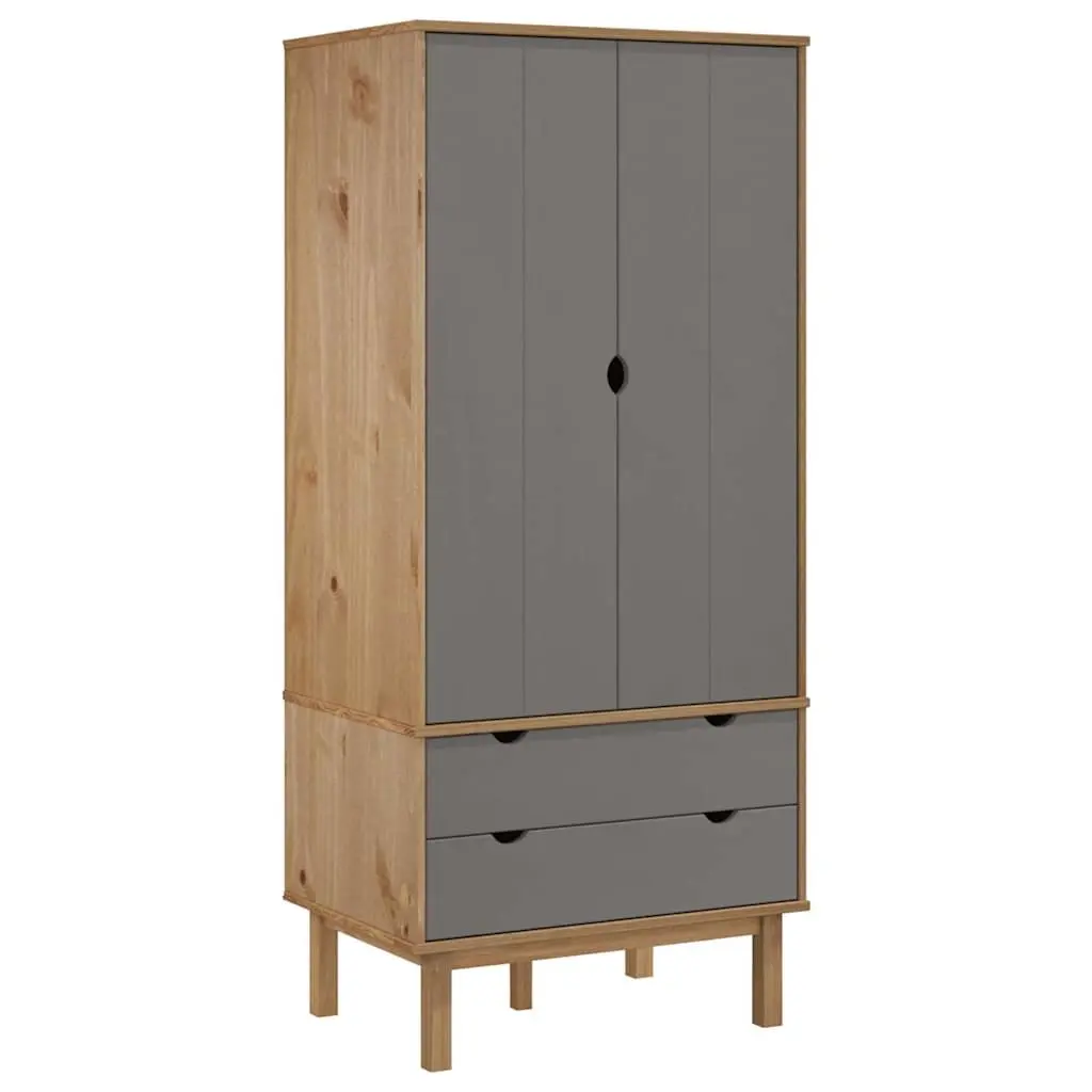 Wardrobe with Drawers for Bedroom Grey 76.5x53x172cm Solid Wood Pine Storage Cabinet