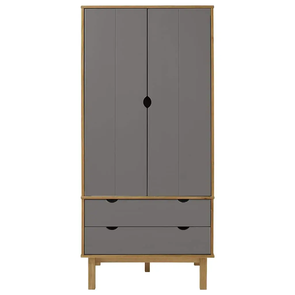 Wardrobe with Drawers for Bedroom Grey 76.5x53x172cm Solid Wood Pine Storage Cabinet
