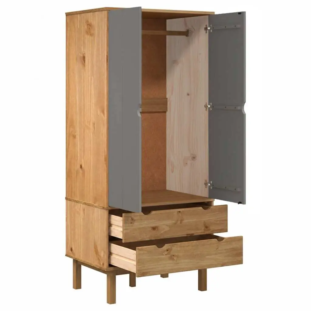 Wardrobe with Drawers for Bedroom Grey 76.5x53x172cm Solid Wood Pine Storage Cabinet
