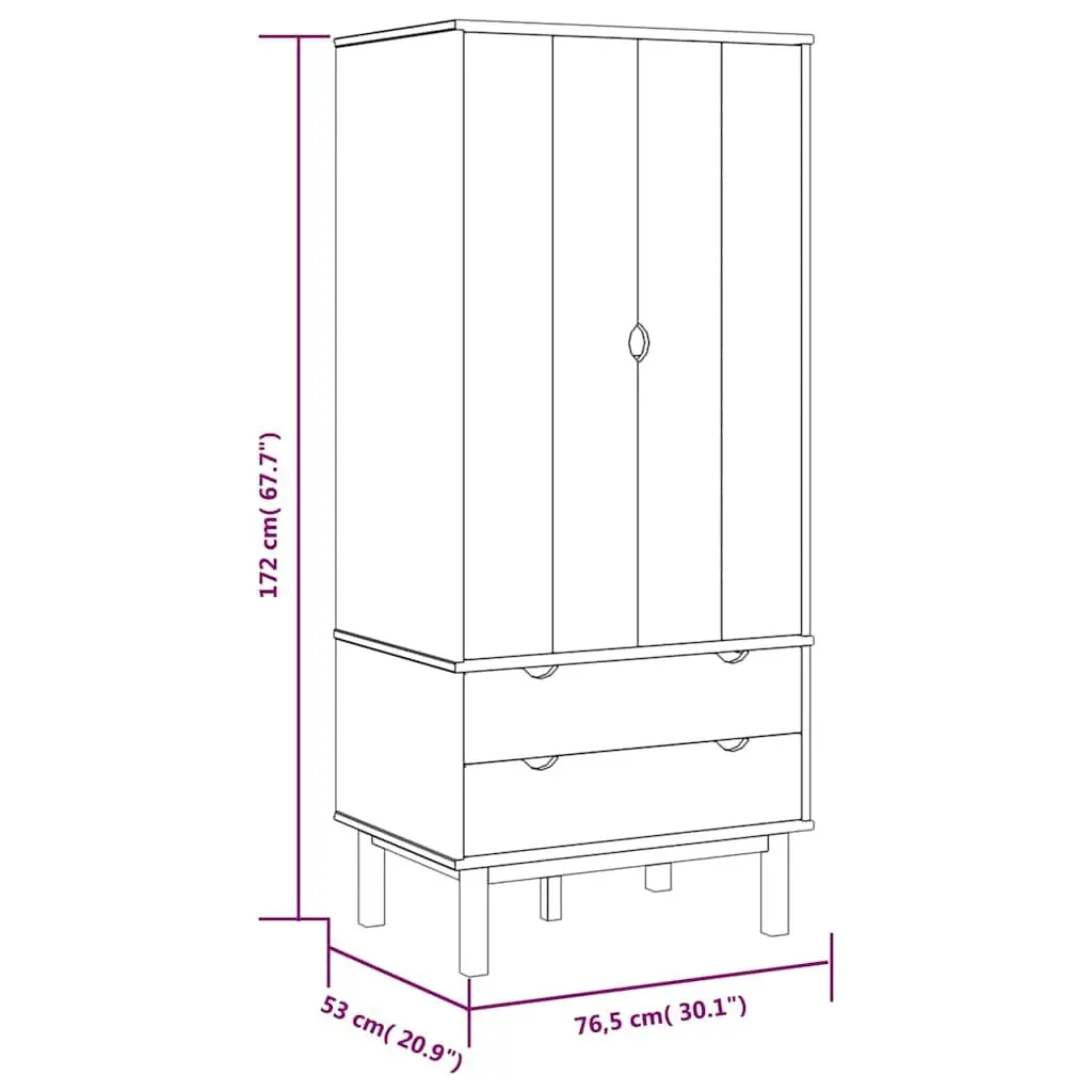 Wardrobe with Drawers for Bedroom Grey 76.5x53x172cm Solid Wood Pine Storage Cabinet