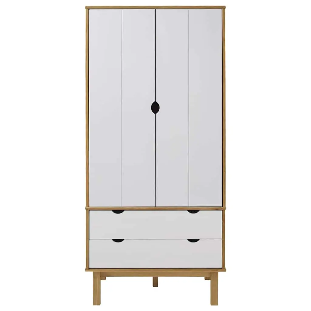 Wardrobe Brown and White 76.5x53x172 cm Solid Pine Wood 2 Drawers Storage Closet
