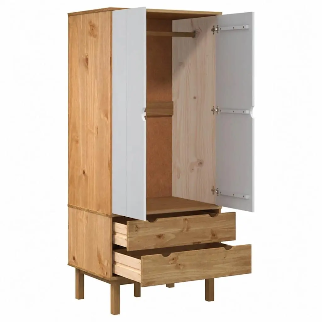 Wardrobe Brown and White 76.5x53x172 cm Solid Pine Wood 2 Drawers Storage Closet