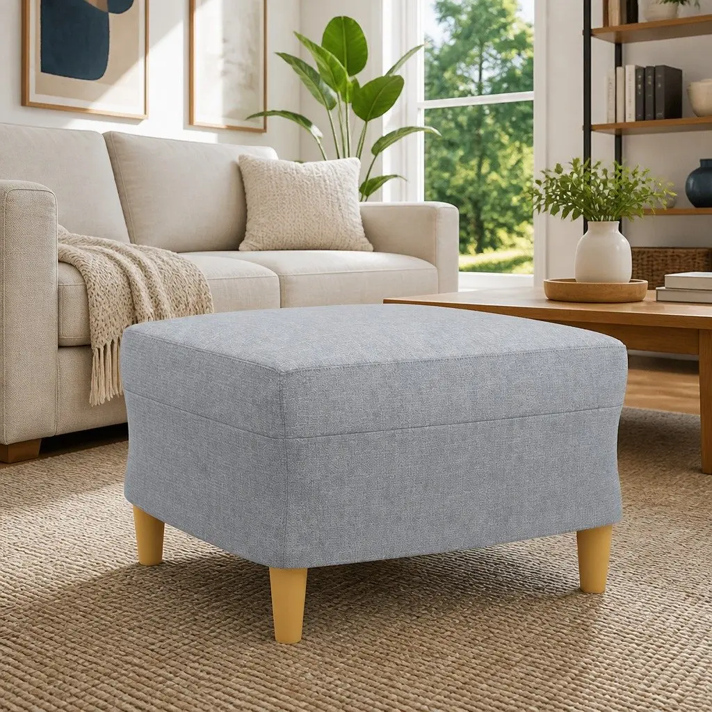 Footstool Light Grey 60x50x41 cm Fabric Ottoman Pouf Living Room Rest Seat