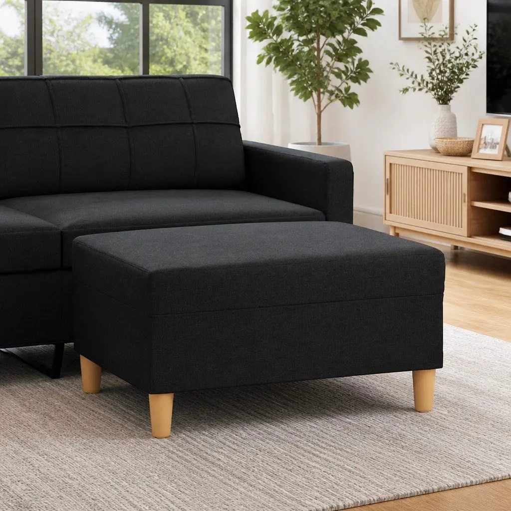 Black Fabric Footstool Ottoman Foot Rest for Living Room Bedroom 70 x 55 x 41 cm
