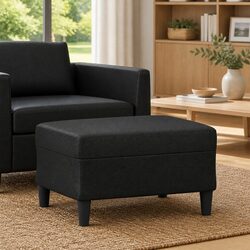 Black Faux Leather Footstool: 60 x 50 x 41 cm Dimensions