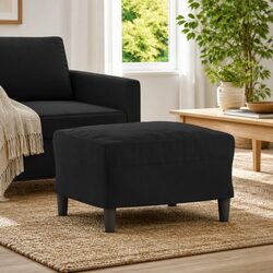 Compact Footstool: Black Velvet Upholstery, Plywood Frame