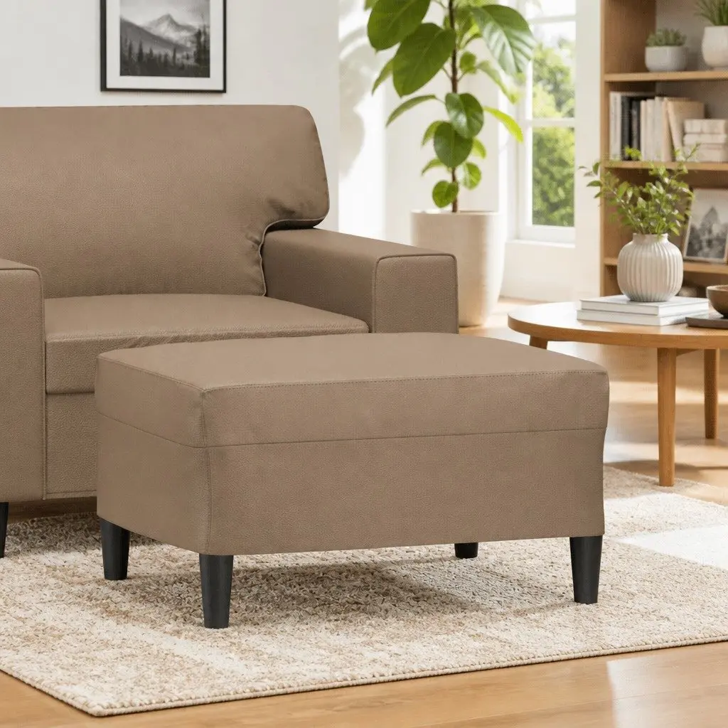 Footstool Brown Faux Leather Ottoman Foot Rest Sofa Recliner Living Room