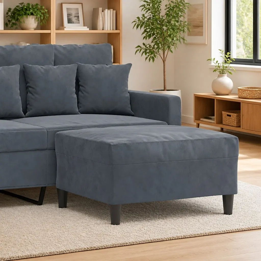 Ottoman for Living Room Use Grey Velvet Upholstered Footstool