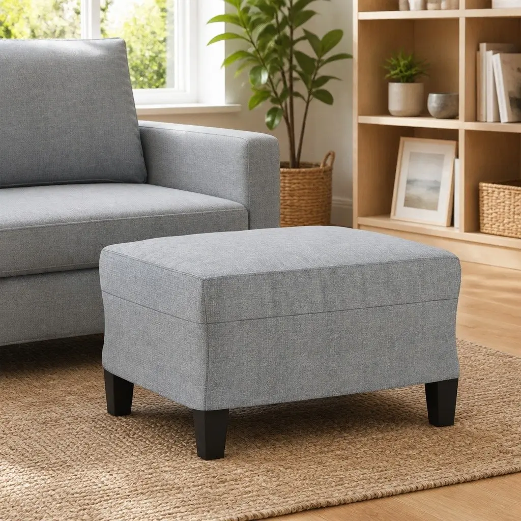 Light Grey Fabric Ottoman Foot Rest