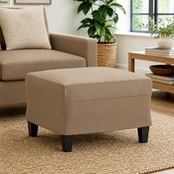 Brown Faux Leather Footstool Ottoman - Dimensions 60 x 50 x 41 cm