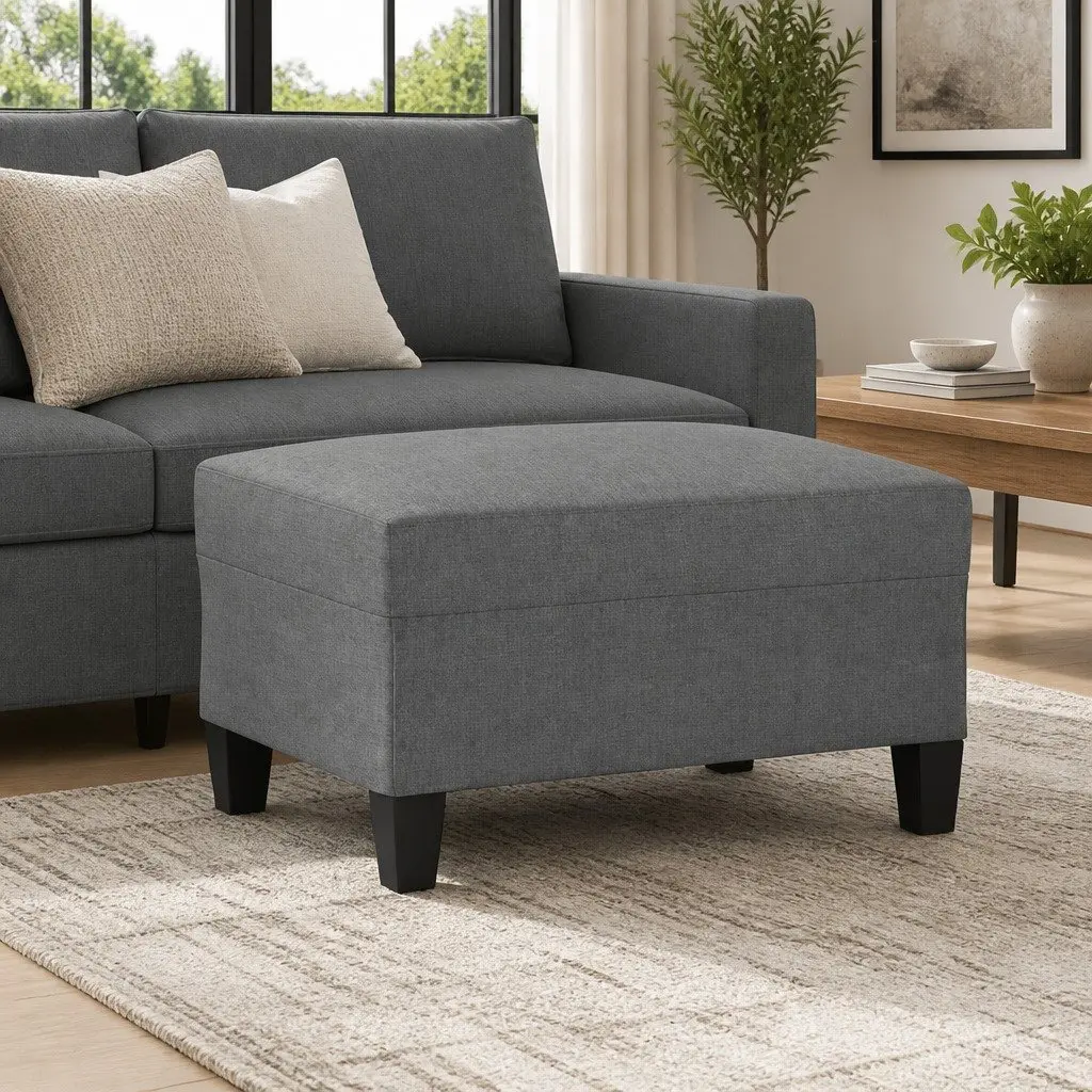 Dark Grey Fabric Footstool Ottoman Living Room Furniture 70x55x41cm