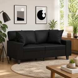 40x40 cm Black Faux Leather Throw Pillows - 2 pcs