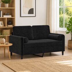 Black Velvet Cylinder Bolster Pillows - Specs Included