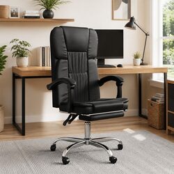 Reclining Office Chair Black Faux Leather Adjustable Height Backrest Swivel Desk
