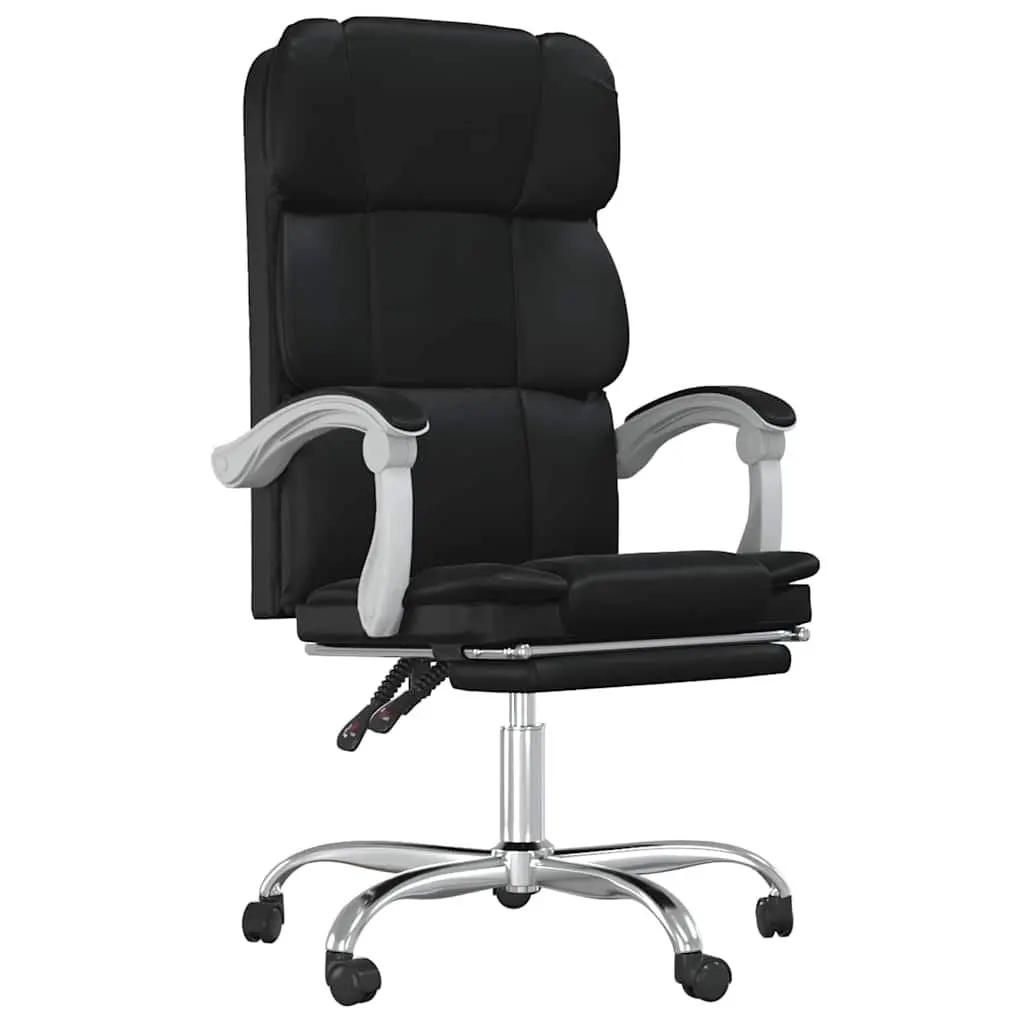 Reclining Office Chair for Business Black Faux Leather Adjustable Backrest Height Swivel