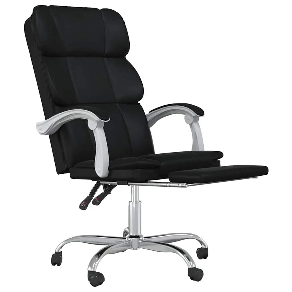 Reclining Office Chair for Business Black Faux Leather Adjustable Backrest Height Swivel