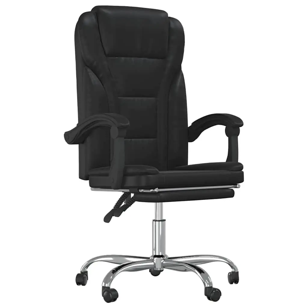Adjustable Backrest Swivel Reclining Chair Office Use Black Faux Leather
