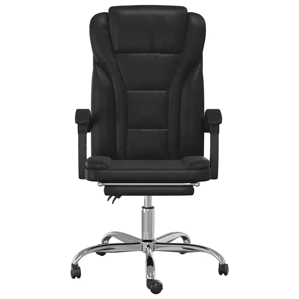 Adjustable Backrest Swivel Reclining Chair Office Use Black Faux Leather