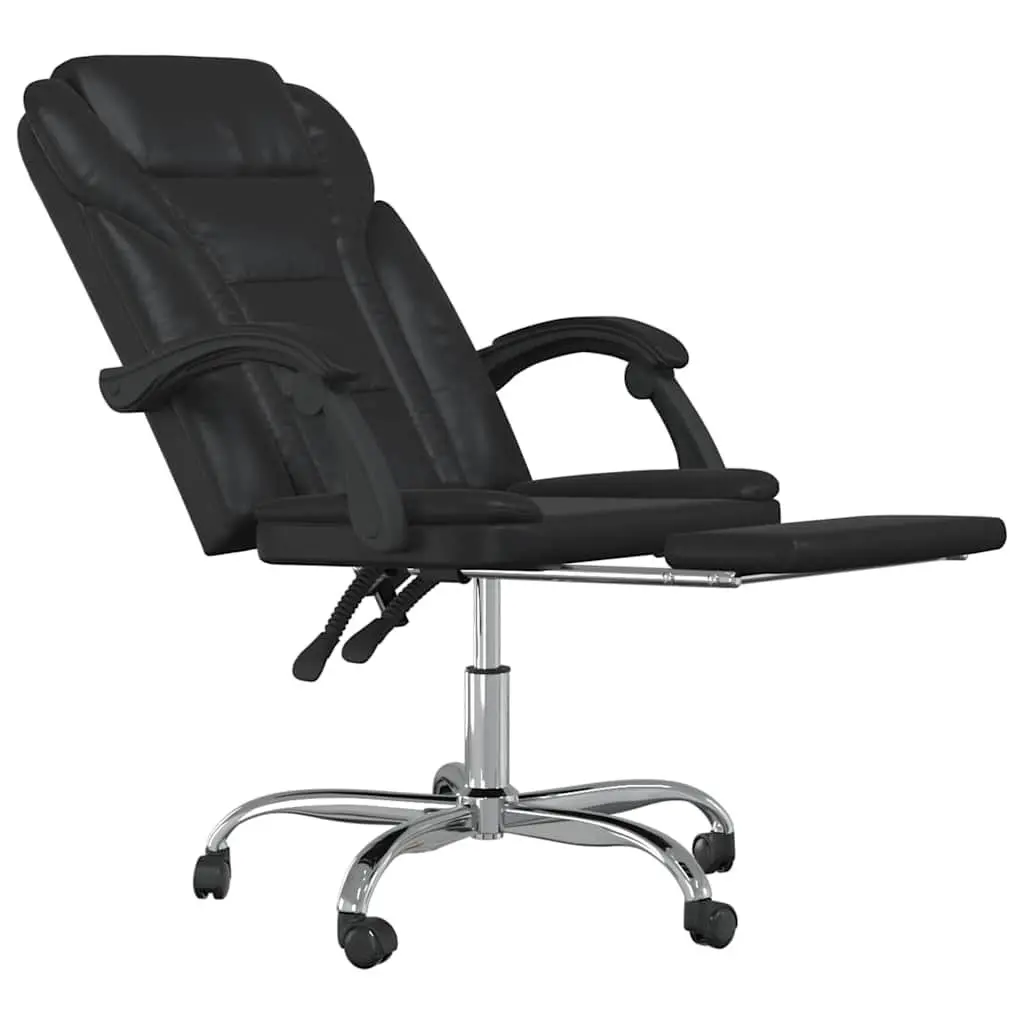 Adjustable Backrest Swivel Reclining Chair Office Use Black Faux Leather