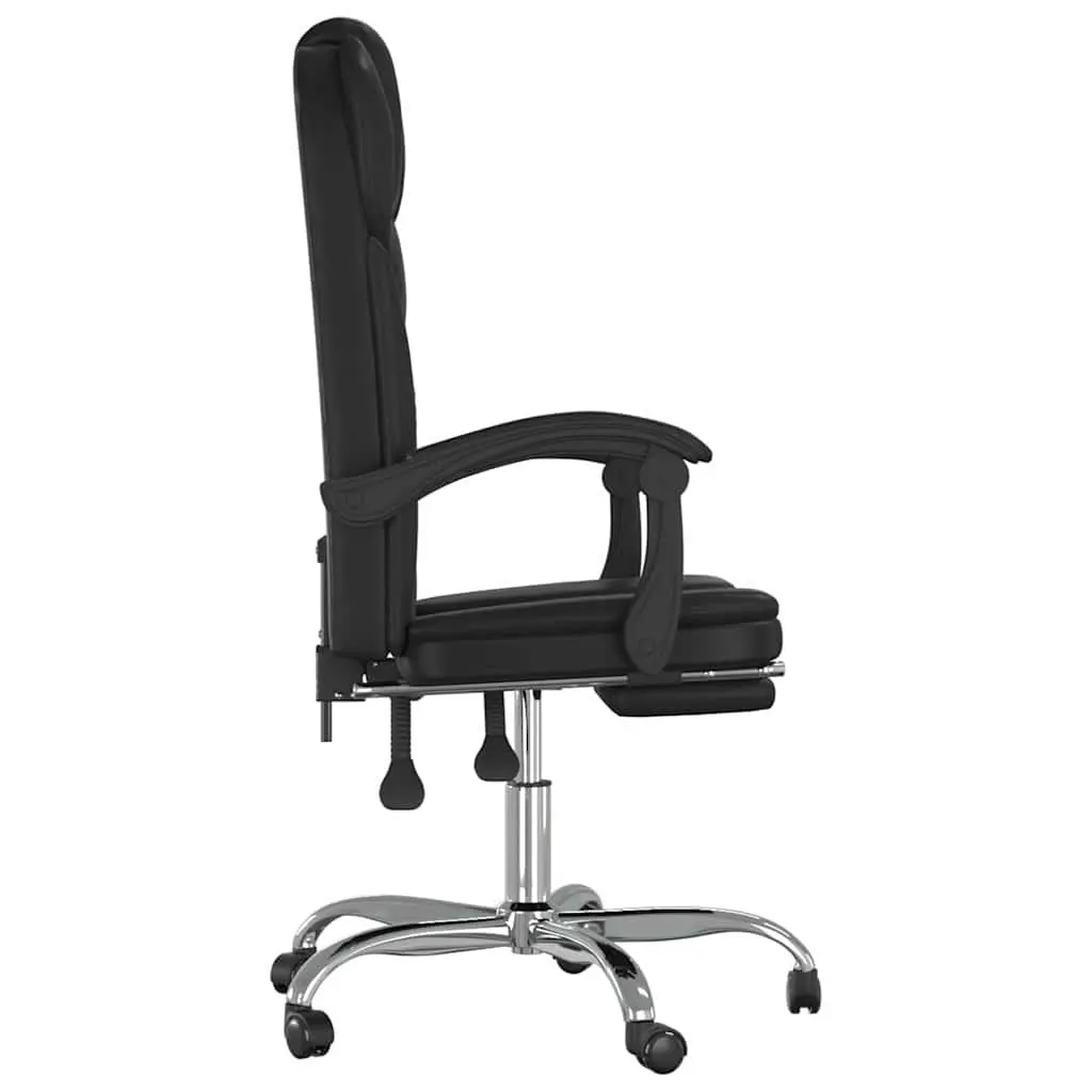 Adjustable Backrest Swivel Reclining Chair Office Use Black Faux Leather