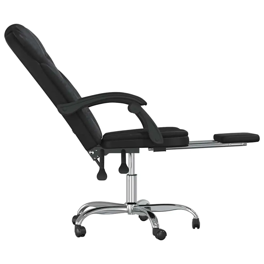 Adjustable Backrest Swivel Reclining Chair Office Use Black Faux Leather