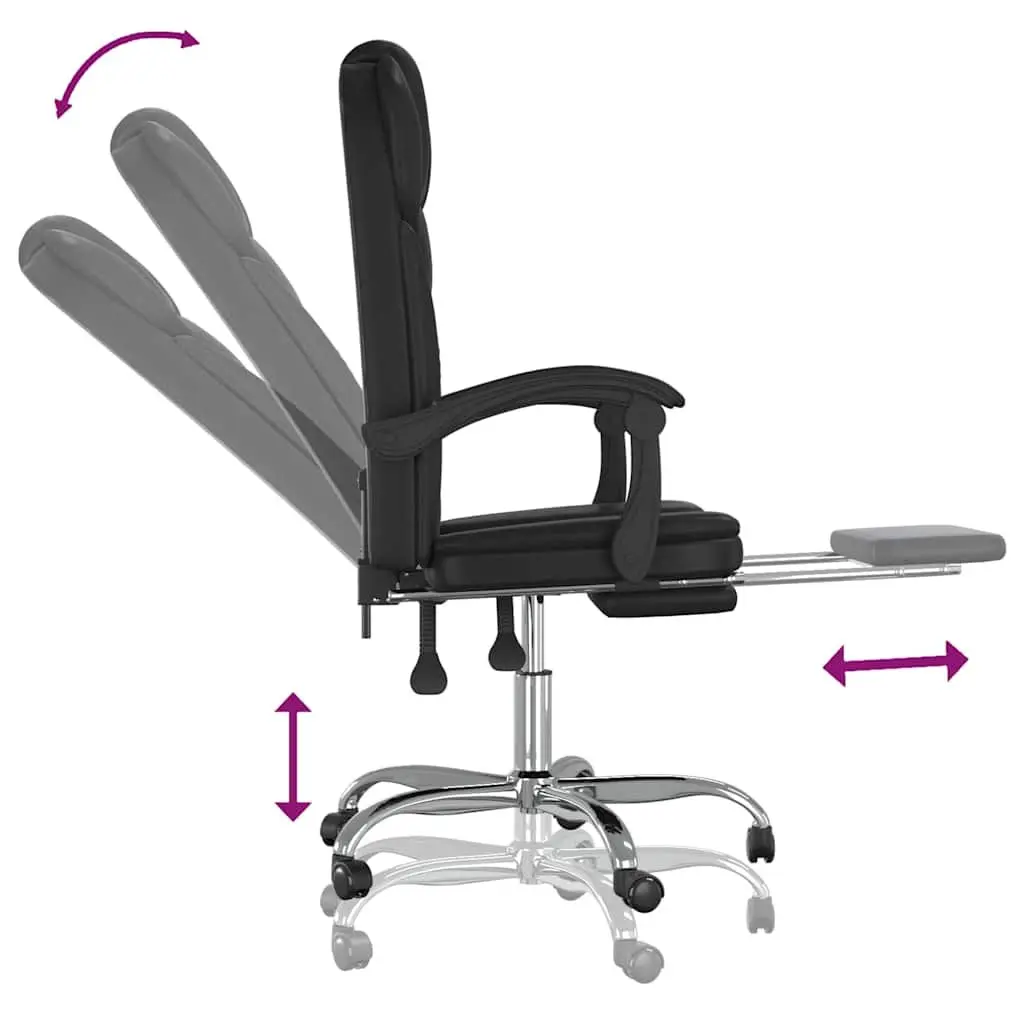 Adjustable Backrest Swivel Reclining Chair Office Use Black Faux Leather