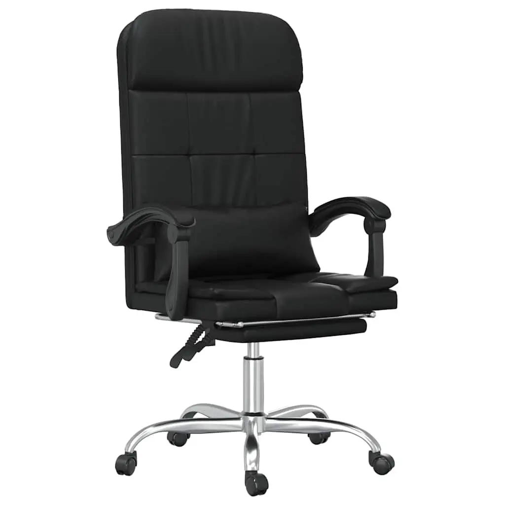 Massage Reclining Office Chair for Office Black Faux Leather Adjustable Backrest