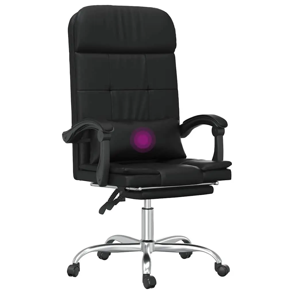 Massage Reclining Office Chair for Office Black Faux Leather Adjustable Backrest