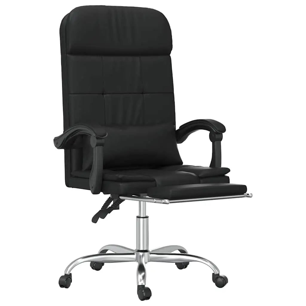 Massage Reclining Office Chair for Office Black Faux Leather Adjustable Backrest
