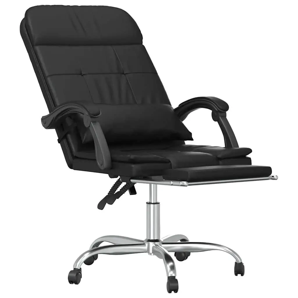 Massage Reclining Office Chair for Office Black Faux Leather Adjustable Backrest