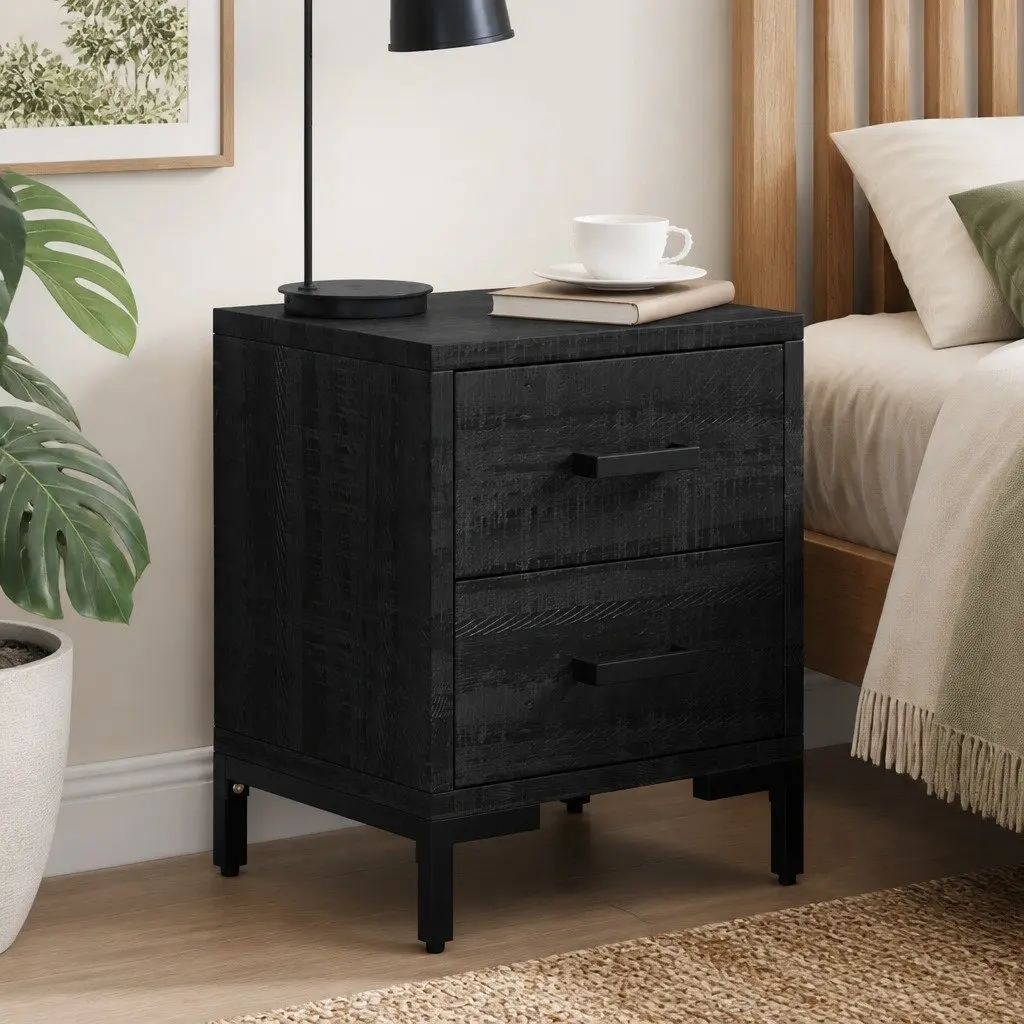 Bedside Cabinet Black 36x30x45 cm Solid Pinewood Bedroom Storage Drawers