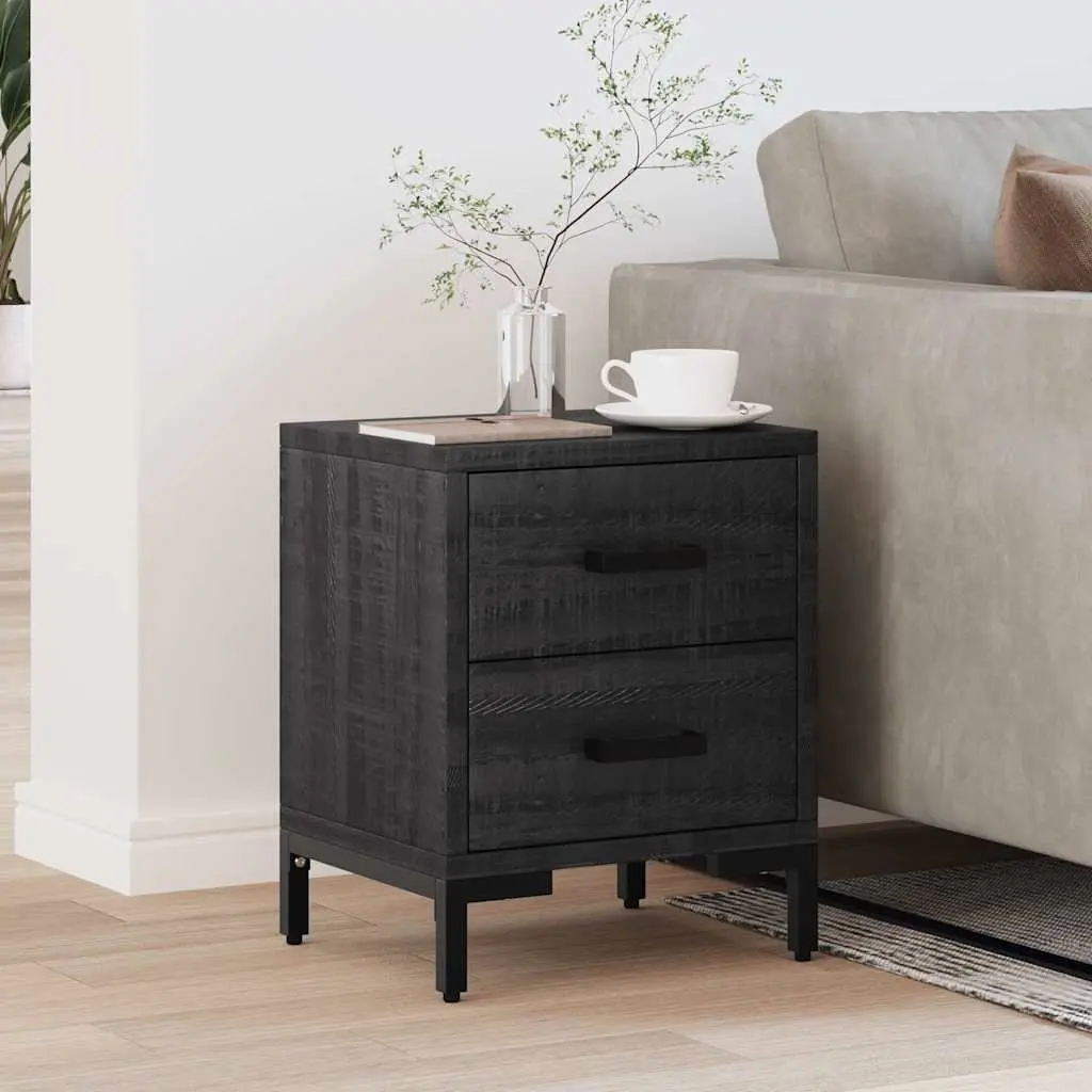 Bedside Cabinet Black 36x30x45 cm Solid Pinewood Bedroom Storage Drawers