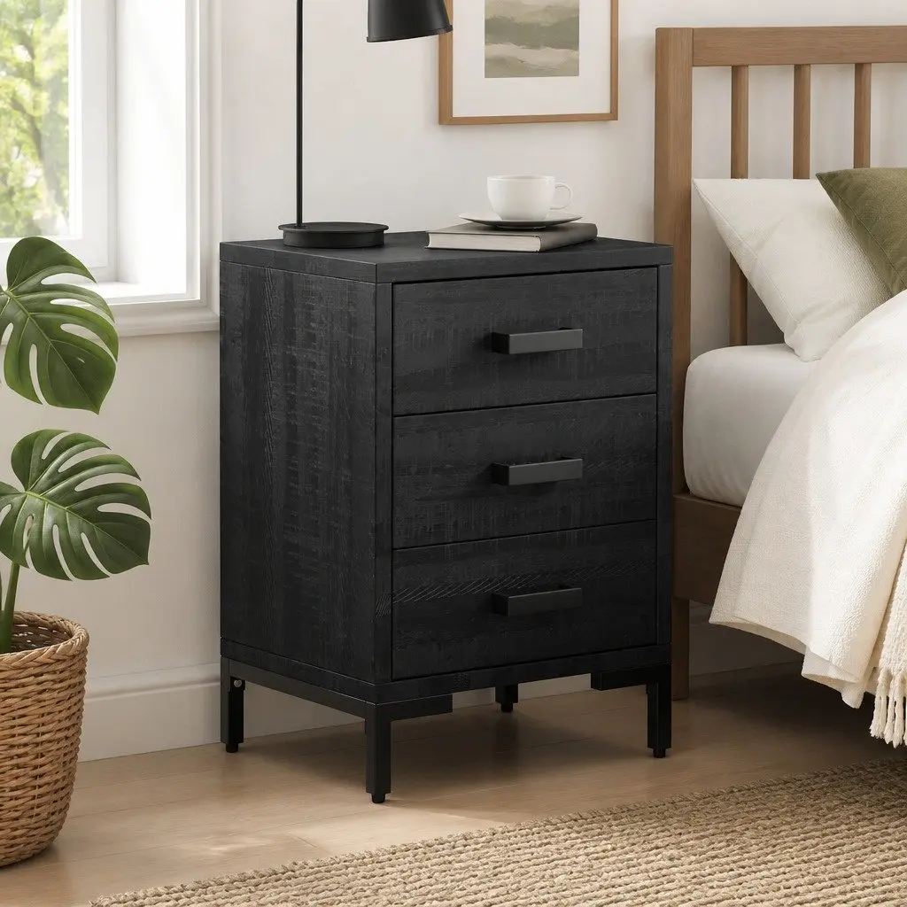 Bedside Cabinet Black 40x30x55 cm Storage Drawer Bedroom Furniture