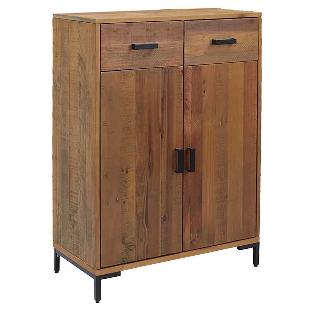 Shoe Rack 75x40x110 cm Brown Solid Pinewood Storage Cabinet 2 Drawers