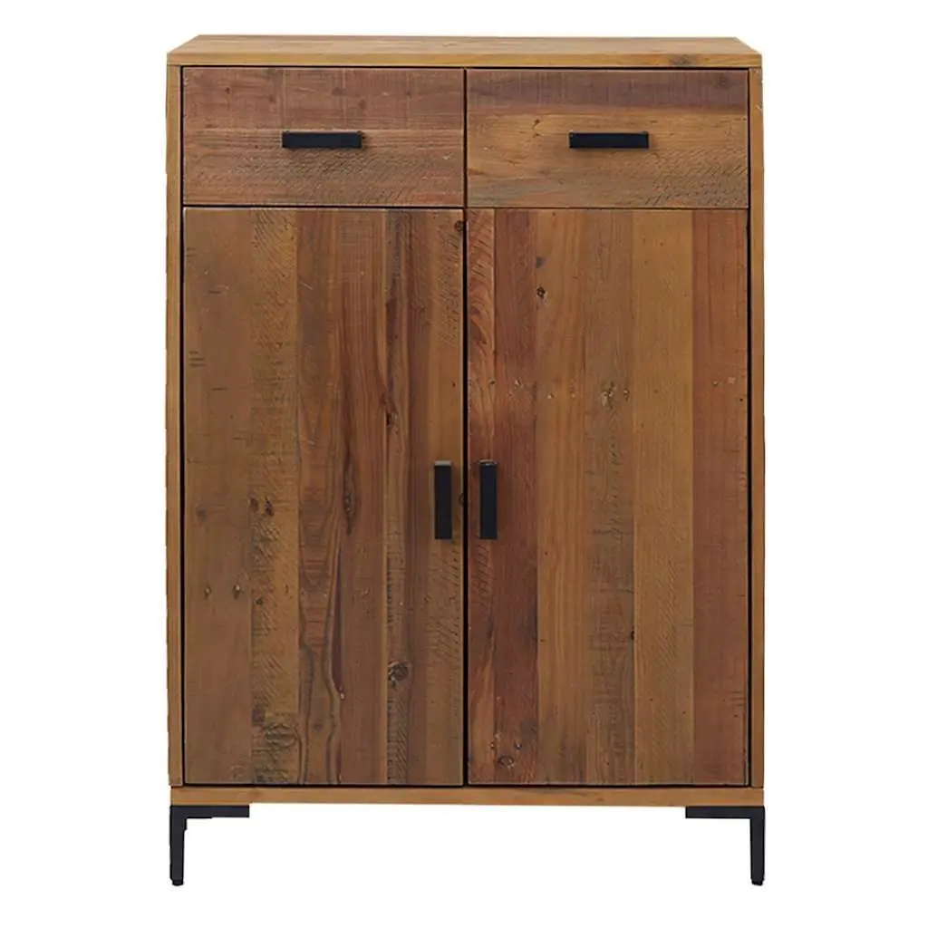 Shoe Rack 75x40x110 cm Brown Solid Pinewood Storage Cabinet 2 Drawers