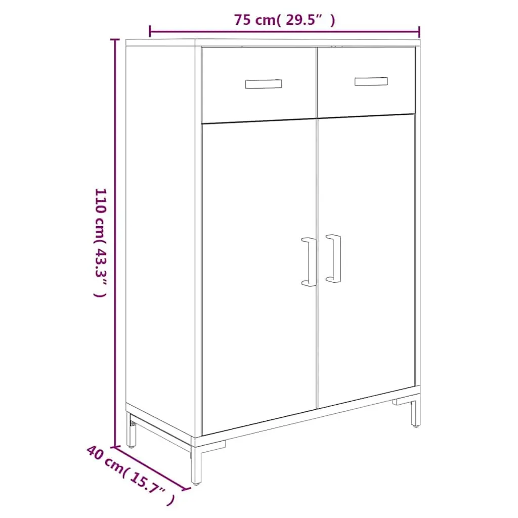 Shoe Rack 75x40x110 cm Brown Solid Pinewood Storage Cabinet 2 Drawers