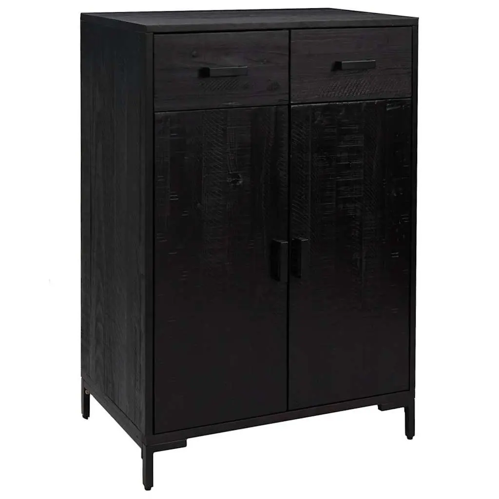 Shoe Rack Black 75x40x110 cm Wooden Storage Cabinet 2 Drawers 2 Compartments