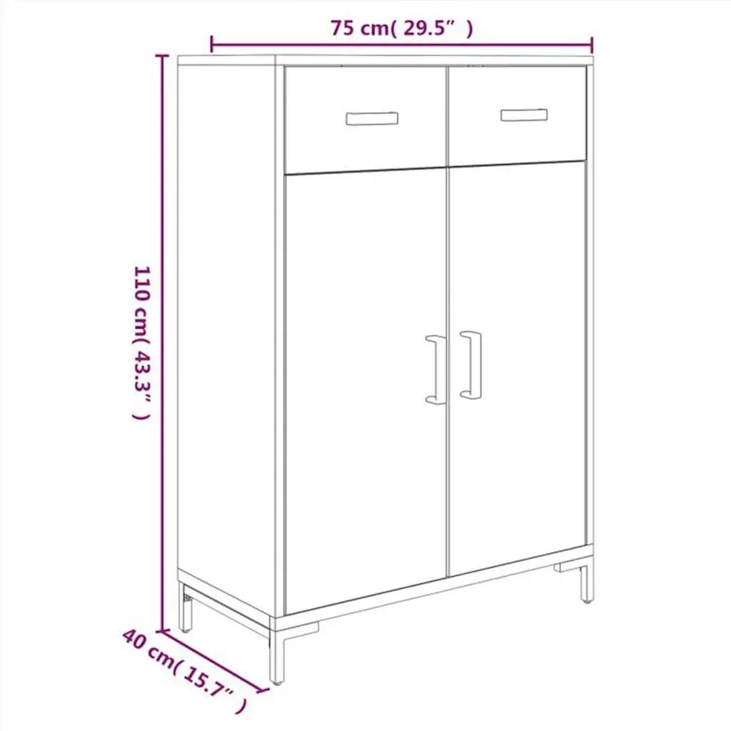 Shoe Rack Black 75x40x110 cm Wooden Storage Cabinet 2 Drawers 2 Compartments