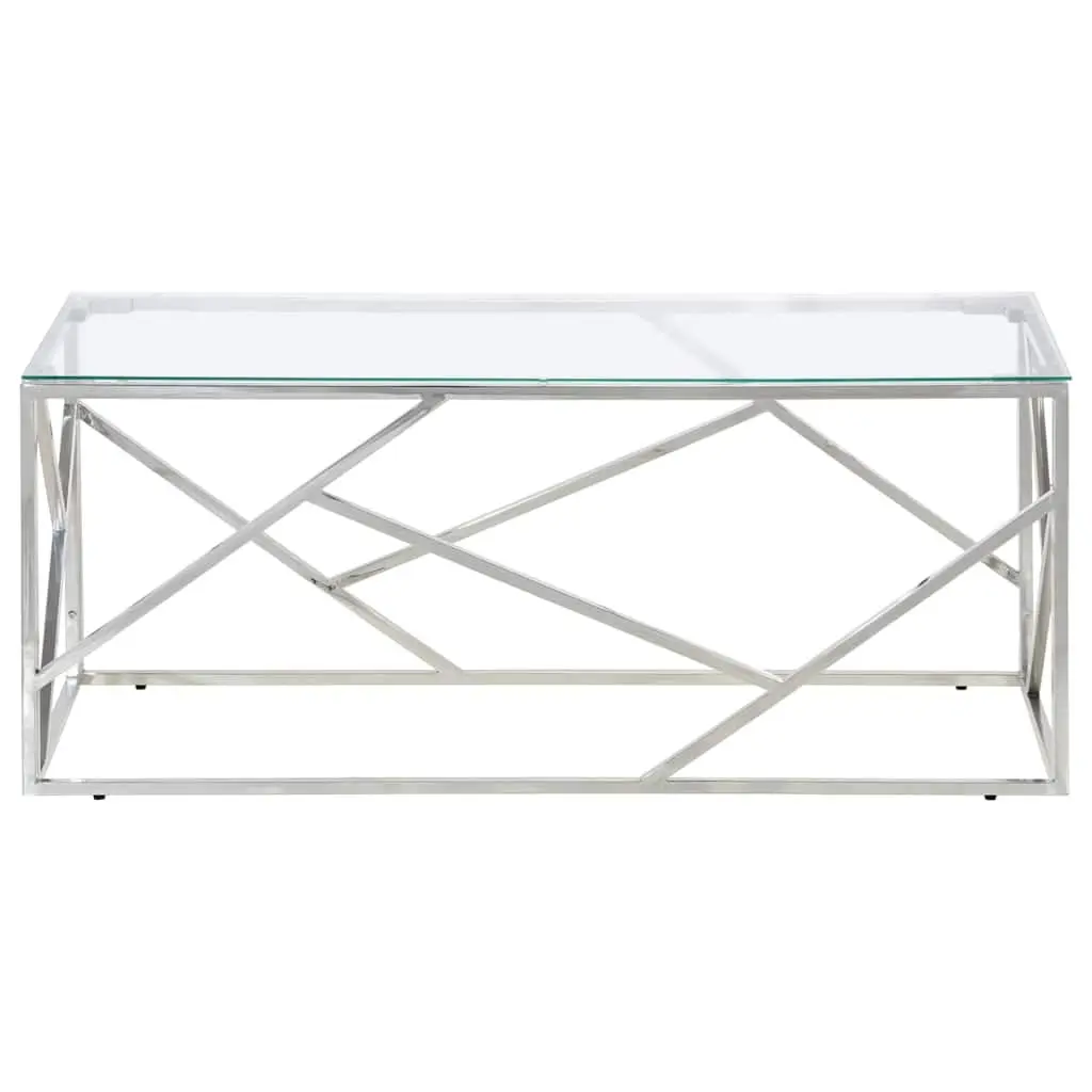 Coffee Table Living Room Silver Stainless Steel Frame Tempered Glass Top Modern Accent